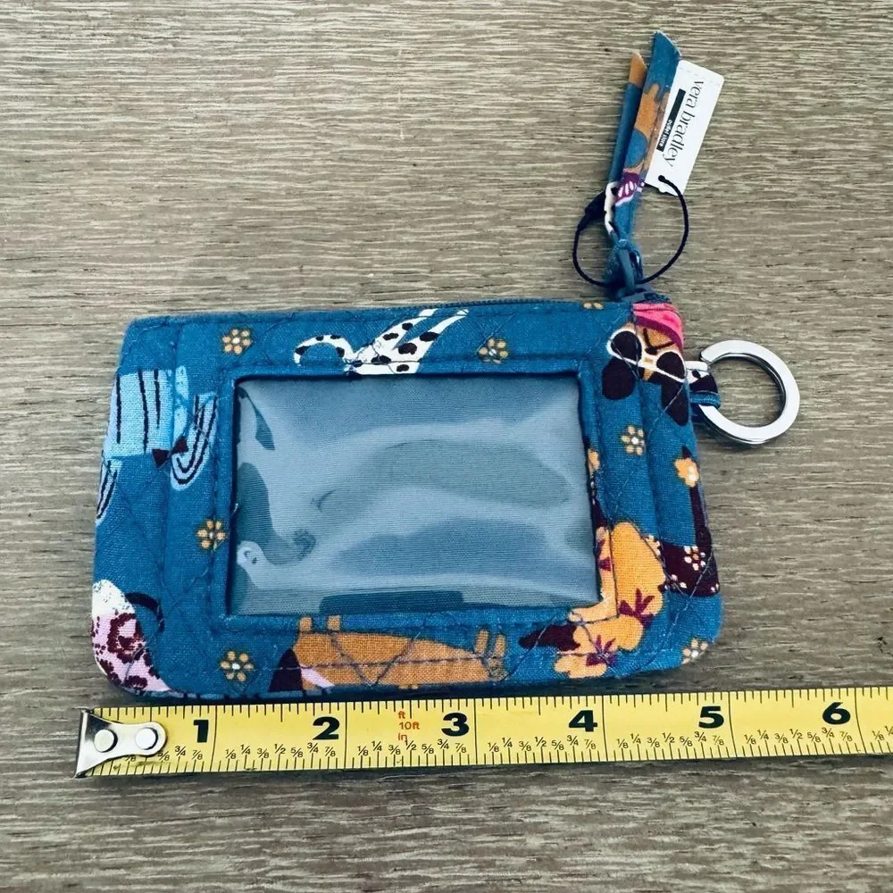 Vera Bradley Bark Park Dog Print Blue Zip ID Case Coin Purse